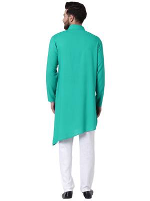 Green Viscose Plain Men Kurta 3