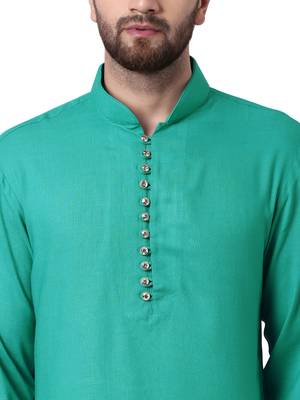 Green Viscose Plain Men Kurta 4