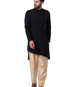 Black Cotton Silk Plain Men Kurta