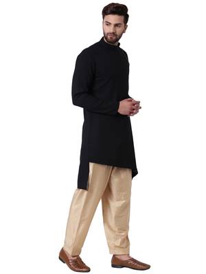 Black Cotton Silk Plain Men Kurta 2