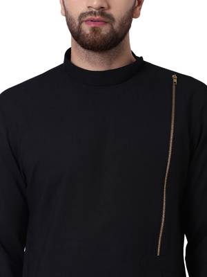 Black Cotton Silk Plain Men Kurta 4