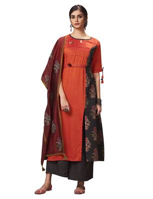Red printed silk salwar with dupatta 1