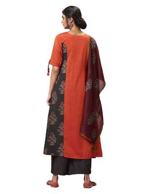 Red printed silk salwar with dupatta 2