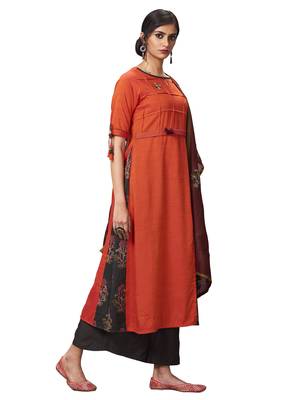 Red printed silk salwar with dupatta 3
