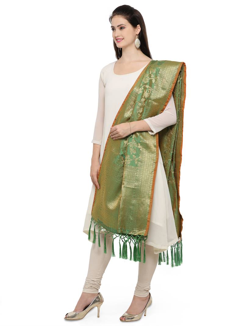 Light green art silk woven stole and dupattas FABKAZ 2673353