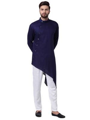 Blue Viscose Plain Kurta Pajama 1