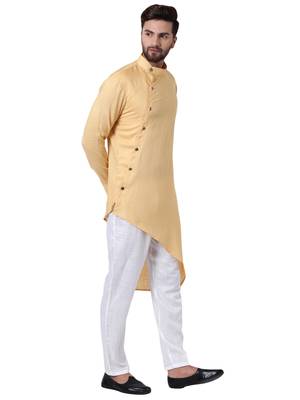 Beige Viscose Plain Kurta Pajama 2