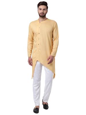 Beige Viscose Plain Kurta Pajama 1