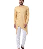Beige Viscose Plain Kurta Pajama