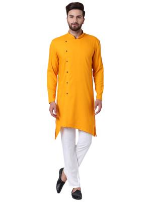 Yellow Viscose Plain Kurta Pajama 1