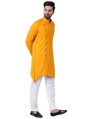 Yellow Viscose Plain Kurta Pajama 2
