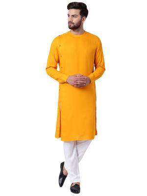 Yellow Viscose Plain Kurta Pajama 1