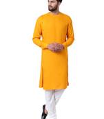 Yellow Viscose Plain Kurta Pajama