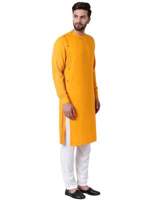 Yellow Viscose Plain Kurta Pajama 2