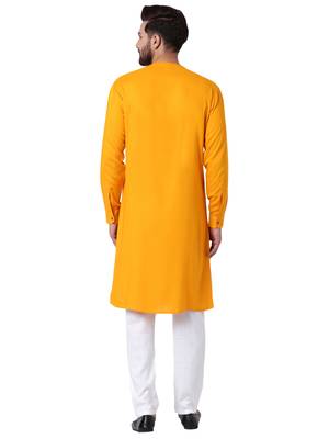 Yellow Viscose Plain Kurta Pajama 3