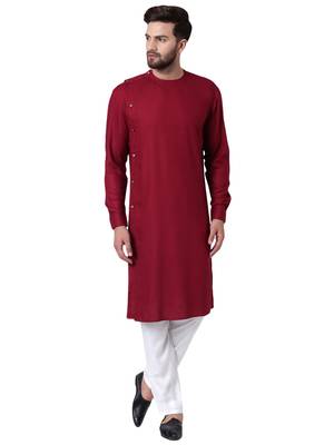 Maroon Viscose Plain Kurta Pajama 1