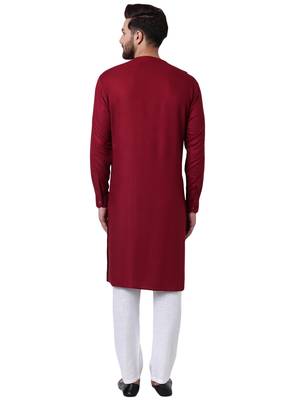 Maroon Viscose Plain Kurta Pajama 3