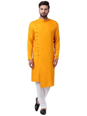 Yellow Viscose Plain Kurta Pajama 1