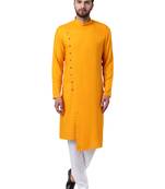 Yellow Viscose Plain Kurta Pajama