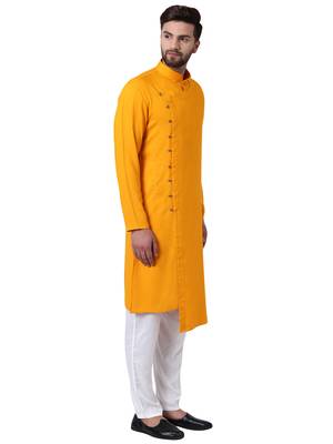 Yellow Viscose Plain Kurta Pajama 2
