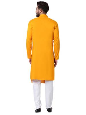 Yellow Viscose Plain Kurta Pajama 3