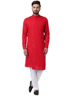 Red Viscose Plain Kurta Pajama 1