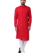 Red Viscose Plain Kurta Pajama
