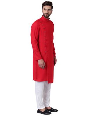 Red Viscose Plain Kurta Pajama 2