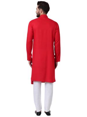 Red Viscose Plain Kurta Pajama 3