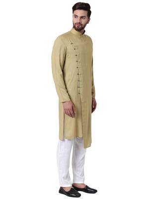 Beige Viscose Plain Kurta Pajama 2