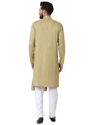 Beige Viscose Plain Kurta Pajama 3