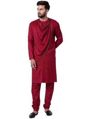 Maroon Viscose Plain Kurta Pajama 1