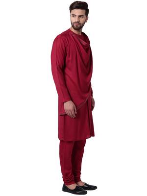 Maroon Viscose Plain Kurta Pajama 2