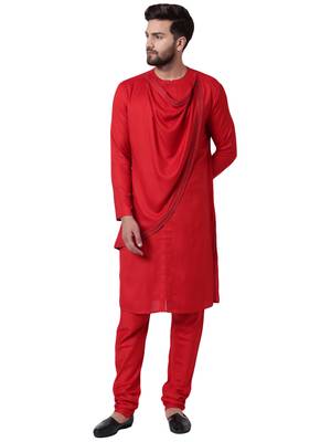 Red Viscose Plain Kurta Pajama 1