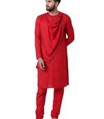 Red Viscose Plain Kurta Pajama
