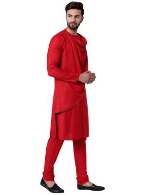 Red Viscose Plain Kurta Pajama 2