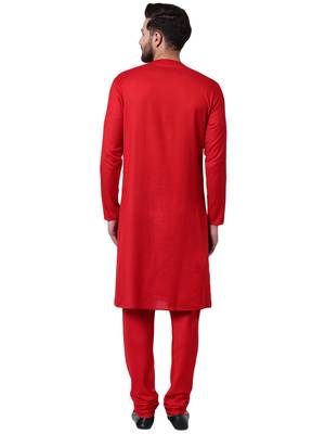 Red Viscose Plain Kurta Pajama 3