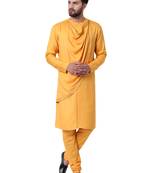 Yellow Viscose Plain Kurta Pajama