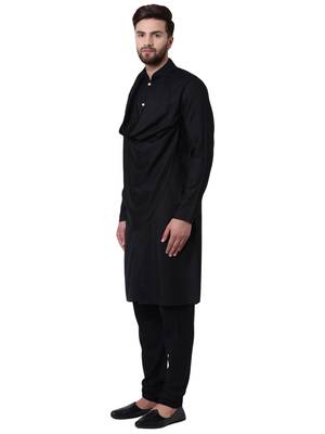 Black Viscose Plain Kurta Pajama 2