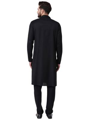 Black Viscose Plain Kurta Pajama 3