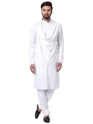 White Viscose Plain Kurta Pajama 1