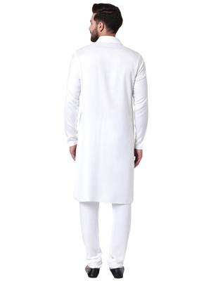 White Viscose Plain Kurta Pajama 3