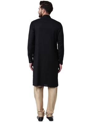 Black Viscose Plain Kurta Pajama 3
