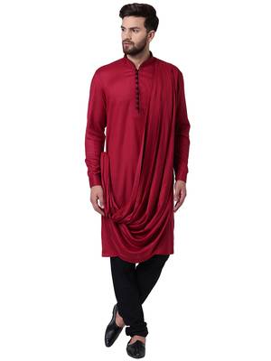 Maroon Viscose Plain Kurta Pajama 1