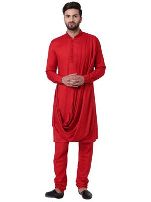 Red Viscose Plain Kurta Pajama 1