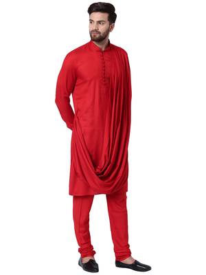 Red Viscose Plain Kurta Pajama 2