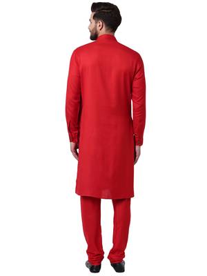 Red Viscose Plain Kurta Pajama 3
