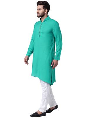 Green Viscose Plain Kurta Pajama 2