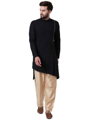 Black Cotton Silk Plain Kurta Pajama 1