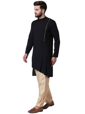 Black Cotton Silk Plain Kurta Pajama 2